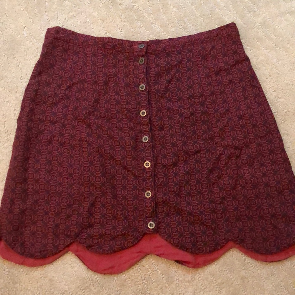 maroon patterned skirt